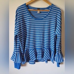 We The Free Blue Striped Peplum Style Top Size Small